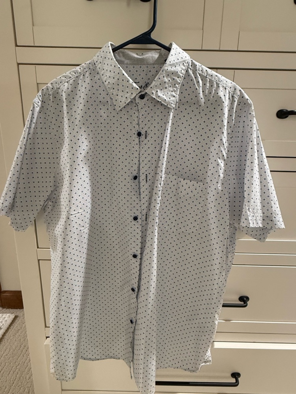 Tasso Elba White Short-Sleeve Button-Down with Navy Micro Dot Print